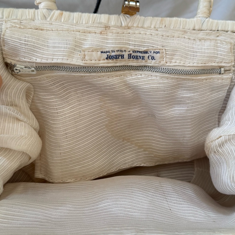 Vintage Joseph Horne Co Made in Italy Cream Woven Raffia Straw Top Handle Bag - Picture 7 of 9